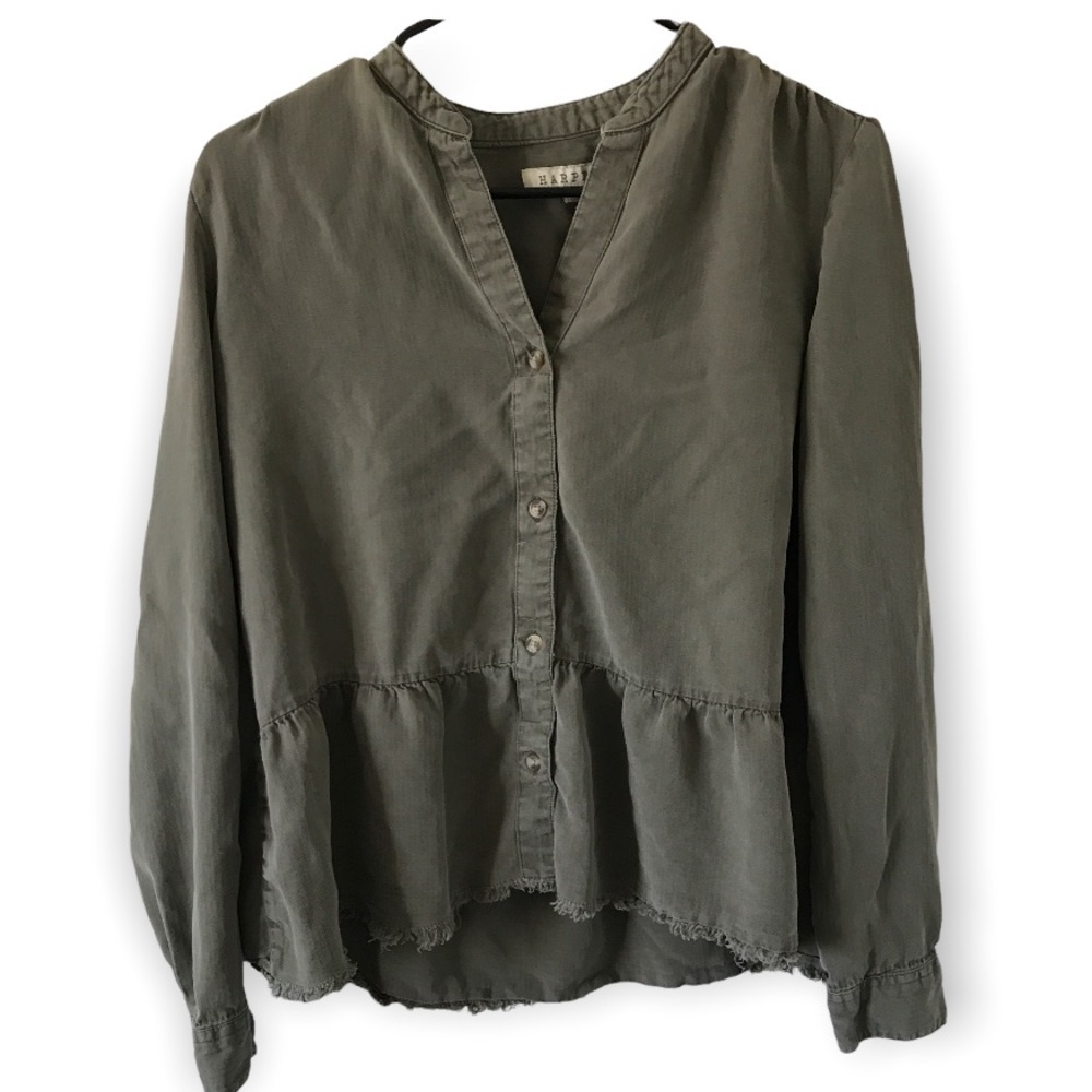 3/$15 Harper 100% lyocell olive green long sleeve top (T7)